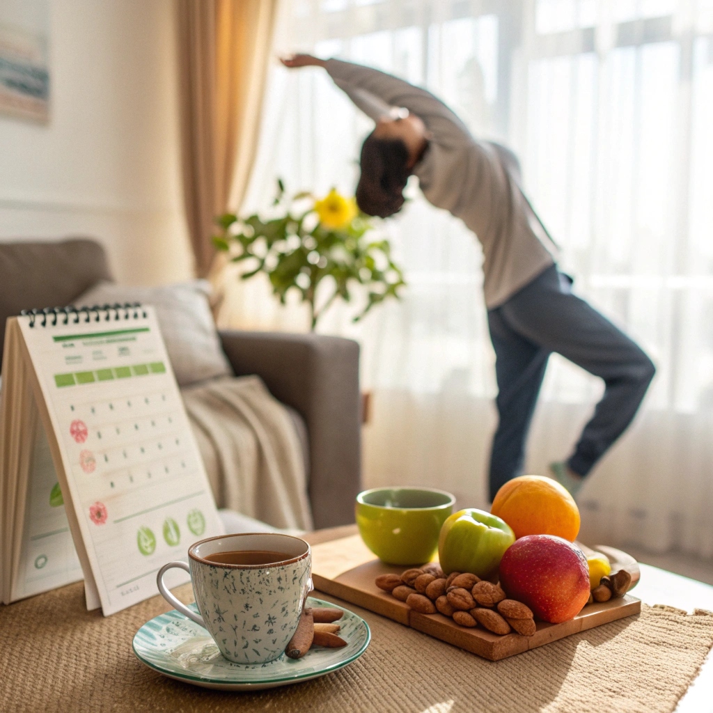 Person enjoying morning sunlight during a mindful walk outdoors